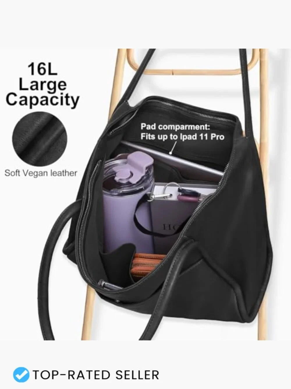 Large Vegan Leather Tote Bag for Women Work Shoulder Handbag Spacious Chic